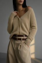 Rebecca | Oversized Fuzzy Knit Button-Up Cardigan for Women