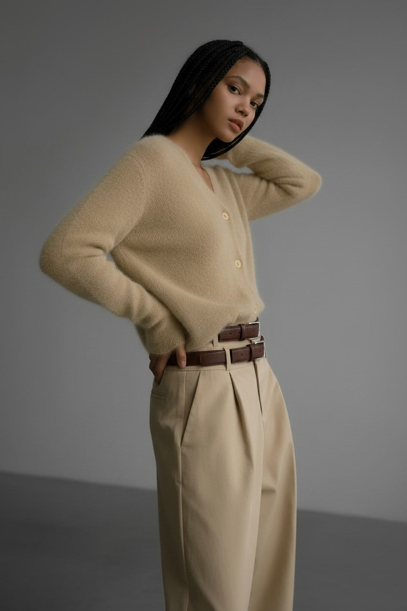 Rebecca | Oversized Fuzzy Knit Button-Up Cardigan for Women