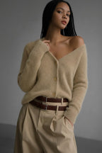 Rebecca | Oversized Fuzzy Knit Button-Up Cardigan for Women