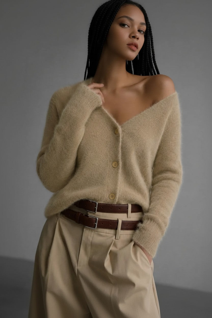 Rebecca | Oversized Fuzzy Knit Button-Up Cardigan for Women